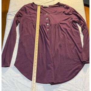 Zenana Short Sleeved Tunic Shirt Womens Large Purple Henley Long‎ Sleeve Casual